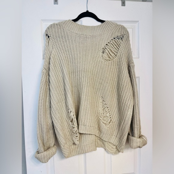 Main Strip cream oversized distressed zipper cardigan; ONESIZE;perfect condition - Picture 5 of 7